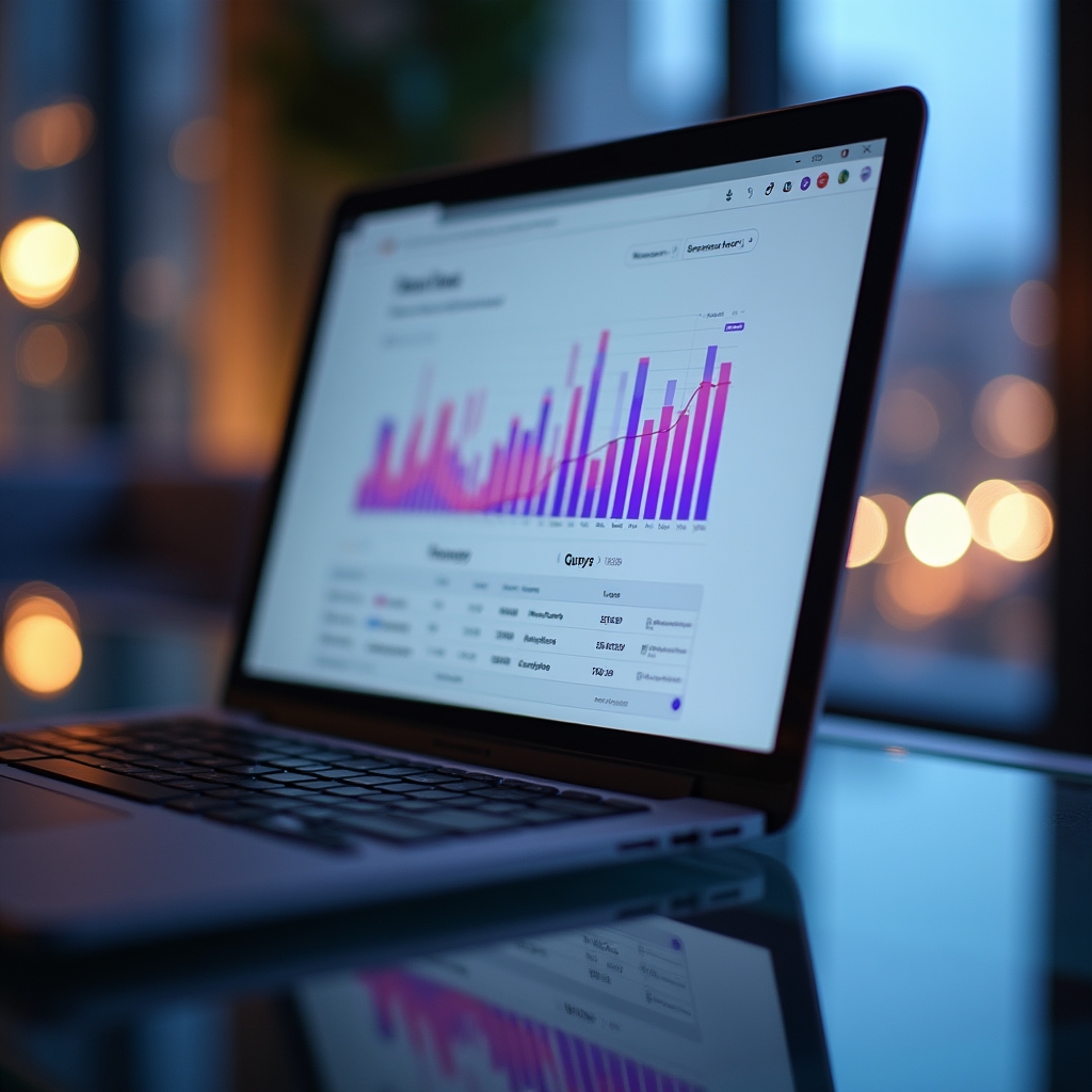 Szczegółowy widok raportów w Google Search Console na ekranie komputera
